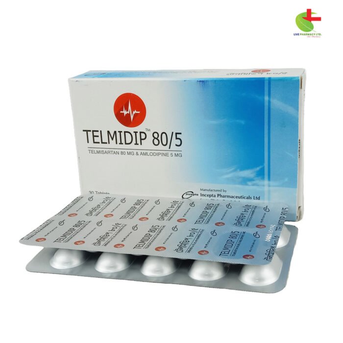 Telmidip, a combination of Telmisartan & Amlodipine, is used to treat hypertension effectively. Buy Telmidip online at Live Pharmacy. Fast delivery across..